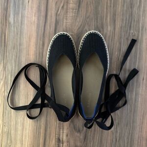 Rothy's Black Espadrille Flats with Ribbon Ties